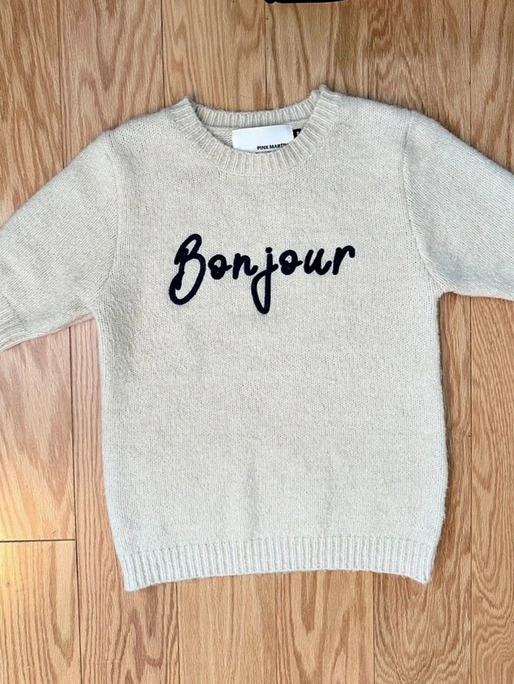 Like New Pink Martini Bonjour Cream Sweater Sz M
